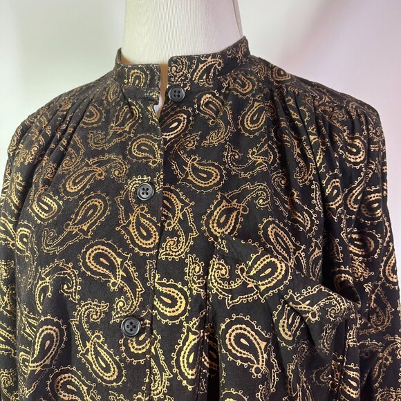 Vintage Alicia Herrerra Size 6 Button-Front Black Gold Paisley Shirt Nubuck - Picture 4 of 11